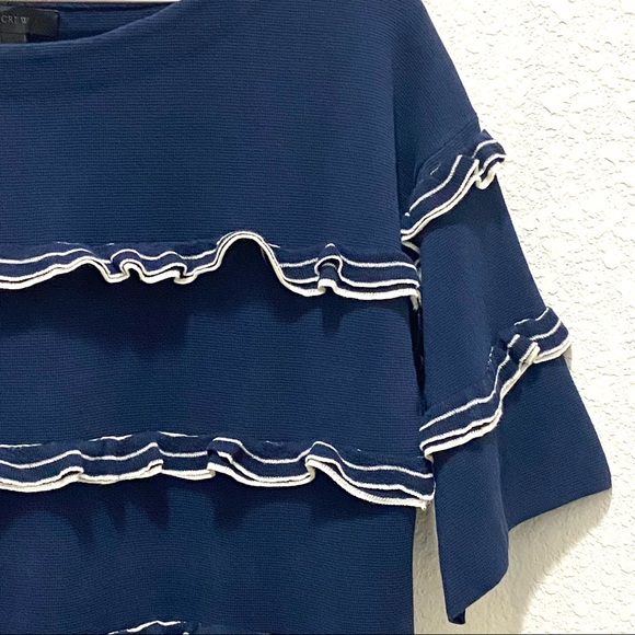 J. Crew Tiered Ruffle Boatneck Sweater- Navy & Ivory- Size Medium - Picture 7 of 13